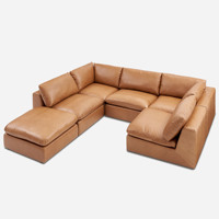 Canapé modulaire en cuir véritable de luxe nordique en forme de L, 7 places, avec mousse haute densité pour salon