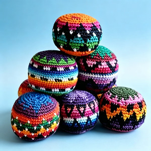 Ballon Hacky Sack au crochet fait main, Footbag coloré tissé, Ballon Kick Sack tricoté durable pour jeux en plein air - Product Image 1