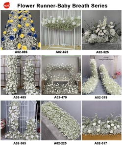 Camino de Mesa Decorativo para Eventos y Pasillos con Flores Artificiales de Paniculata y Rosas Blancas - Product Image 6