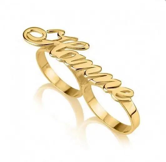 नवीनतम डिजाइन दुबई सोने के गहने 24K गोल्ड भरा देवियों दो उंगली नाम अंगूठी