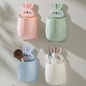 Cute Rabbit Storage Rack No Punching Marking Required Makeup <b>Brush</b> Storage Box Bathroom Wall Mounted Toothbrush Holder - Product Image 2