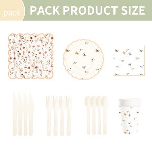 DAMAI - Juego de Vajilla Desechable de Papel con Diseño de Flores y Mariposas para Fiestas de Cumpleaños Infantiles - Product Image 6