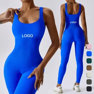 Mùa Thu Liền Mạch Gân Workout Jumpsuit Cho Phụ Nữ Tập Thể Dục Bodysuit Phòng Tập Thể Dục Đào Tạo Playsuit