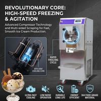 Congélateur vertical professionnel en acier inoxydable pour glaces, sorbets et gelato, idéal pour les cafés, hôtels, traiteurs et entreprises de desserts.