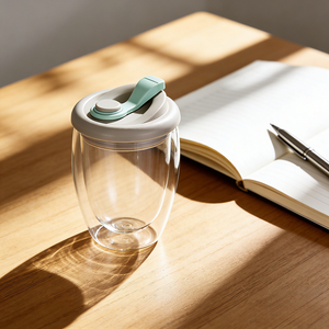 Tazza da Caffè in Vetro Borosilicato a Doppia Parete con Logo Personalizzato, Portatile, Antigoccia, da Viaggio, con Coperchio - Product Image 6