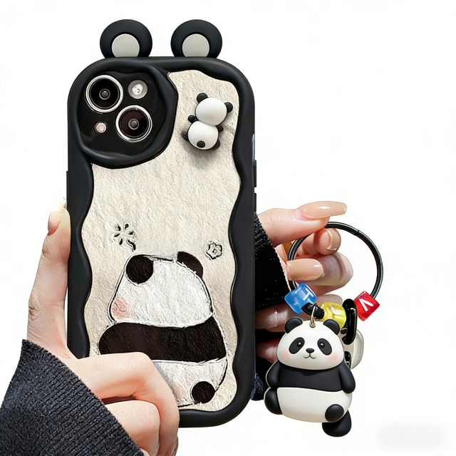 Cartoon Cute Panda Plush Doll Tail Design Armor TPU Phone Cover Case for iPhone  11 12 13 14 15 16 17 Pro Max