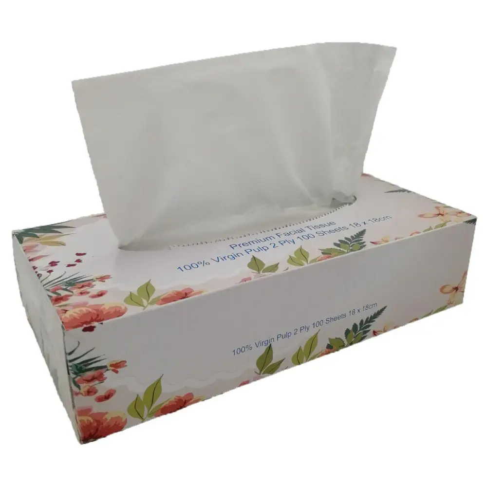 Free Sample 2-Ply Bamboo Facial Tissue Paper in Flat Box for Home Bedroom School