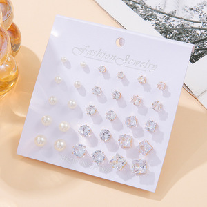 ต่างหูแฟชั่นแบบติดหู 15 คู่ คละแบบ มุกและเพทาย โลหะผสมสังกะสี ผลิตในจีน - Product Image 2