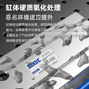 กระบอกสูบติดตั้งแบบฟรีเม้าท์ Xinde รุ่น CDU25 50D เคลือบแข็งแบบอะโนไดซ์ สำหรับสภาพแวดล้อมที่รุนแรง - Product Image 1