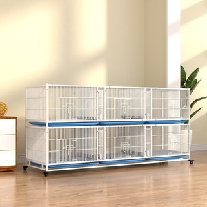 Cage d'élevage d'oiseaux <span class=keywords><strong>empilable</strong></span> grande taille, 4 niveaux, 8 unités, en fil métallique blanc avec plateau bleu et support roulant pour canaris, perruches et agapornis - Product Image 2
