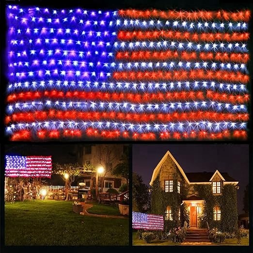 American Flag Net Light Super Bright LEDs Net Light for Independence Day July 4th  Yard  Garden Patio Yard Holiday Decoration