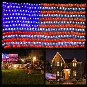 American Flag Net Light Super Bright LEDs Net Light For Independence Day July 4th Yard Garden Patio Yard Holiday Decoration