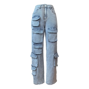 Nuevo Diseño, Jeans de Pierna Recta para Mujer, Elásticos, Holgados, con Múltiples Bolsillos, a la Moda - Product Image 1