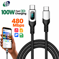 Kabel USB C ke USB C 100W dengan Layar LED Digital, Pengisian Cepat PD, Transfer Data 480Mbps, Kabel Tipe C Berlapis Nilon