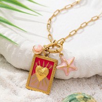Collier à breloques émail Océan, chaîne dorée vintage, pendentif étoile de mer et coquillage pour femme, bijoux de plage d'été, cadeau