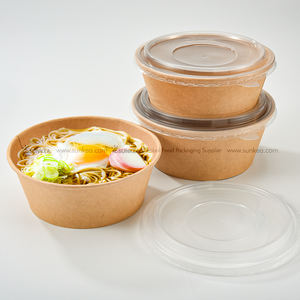 20oz,26oz,32oz,40oz kemasan makanan kraft putih mangkuk salad kertas dan wadah dengan tutup hewan peliharaan bening - Product Image 2