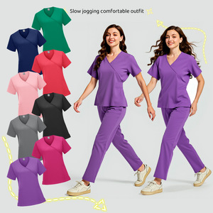 HZMNOI Women Scrub Set Short Sleeve V Neck <b>Top</b> And Pants Moisture Wicking For Hospital Work Uniform - Product Image 1