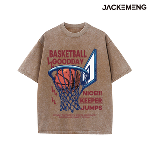 Camiseta Oversize Clásica con Estampado de Baloncesto Azul + Balón <span class=keywords><strong>Naranja</strong></span>, Eslogan Marrón en el Lado Derecho, Diseño Escalonado NICE/KEEPER/JUMPS en la Parte Inferior - Product Image 2