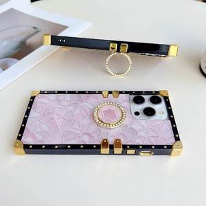 Ốp điện thoại sang trọng MỚI dành cho iPhone 17 16 15 Pro 14 Plus 11 12 8 7 XR XSMAX 13 họa tiết hoa cẩm thạch kèm vòng đeo ngón tay - Product Image 1