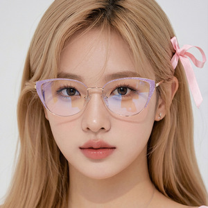 <span class=keywords><strong>Gafas</strong></span> Ópticas de Metal con Diseño de Ojo de Gato para Mujer 2026, Monturas Brillantes Doradas Anti Luz Azul, Anti Radiación para Computadora - Product Image 3