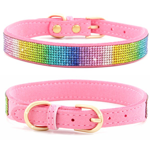 Collar de perro mascota de cuero ajustable acolchado cómodo y suave con hebilla de Metal de diamantes de imitación brillante duradero de alta calidad - Product Image 5