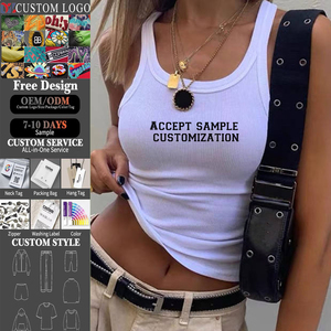 <span class=keywords><strong>Gilet</strong></span> côtelé tricoté imprimé personnalisé pour <span class=keywords><strong>femme</strong></span>, coupe ajustée, haut court pour fille, haut court brodé pour <span class=keywords><strong>femme</strong></span>, <span class=keywords><strong>coton</strong></span> - Product Image 1