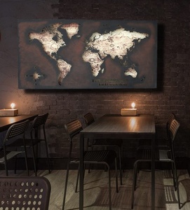 Grand Rétro Antique Carte Du Monde En Fer Forgé Creux Maison Café Bar Décoration Murale - Product Image 4