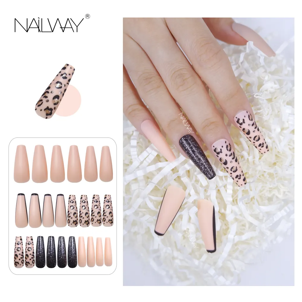 High Quality And Cheap Price Variety Of Styles Leopard Coffin Long Press On Nails Designs