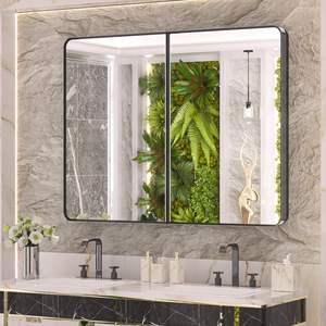 Modern Double - Door <b>Black</b> <b>Framed</b> Rectangular <b>Wall</b> - Mounted Bathroom <b>Mirror</b> Cabinet with Storage & Clear Reflection - Product Image 1