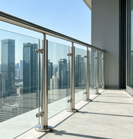 Poteau de protection carré professionnel en acier inoxydable avec base de fixation au sol pour applications sur balcon, escalier et terrasse