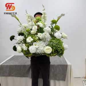 Décorations de réception de mariage de haute qualité, fournitures d'arrangements floraux pour fêtes d'anniversaire, fleurs en soie blanches et vertes pour allée centrale - Product Image 1