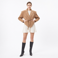 Blouson en Véritable Peau de Mouton pour Femme, Automne, Couleur Unie, Anti-Plis, Écologique, Fermeture à Ceinture, Veste Courte avec Col Étendu