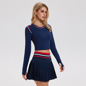 เสื้อกีฬาแขนยาว คอกลม สำหรับออกกำลังกาย ฟิตเนส โยคะ เทนนิส สำหรับผู้หญิง มีตาข่ายต่อหลัง - Product Image 2