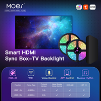 Kit d'éclairage intelligent WiFi MOES Tuya pour téléviseur, rétroéclairage HDMI 2.0, synchronisation, bande LED, contrôle vocal Alexa et Google Assistant