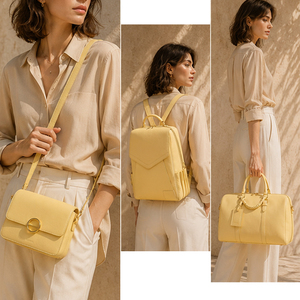 Ensemble de sacs à main en cuir véritable pour femmes, style Boston jaune, fermeture à rabat classique avec sangle amovible, usage quotidien - Product Image 2