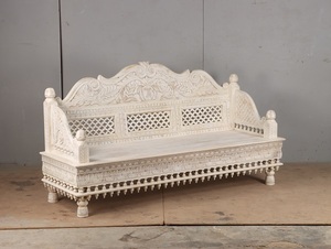Elegant White Carved Wood Daybed Sofa Set Modern Style Lounge <b>Bench</b> Furniture for Living Room Bedroom Hotel and Luxury Interior - Product Image 6