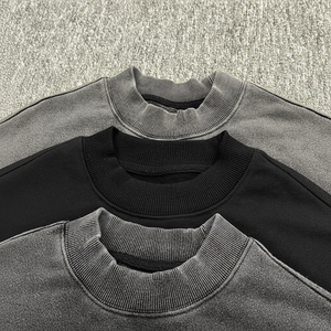 Sweat-shirt de qualité supérieure unisexe 500 Gsm Acid Wash Fleece Heavyweight Custom Logo 3d Embossed 100% Cotton Mens Sweatshirts - Product Image 1