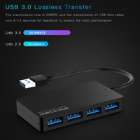 Hubs USB 3.0 portables 4 ports 5Gbps High Speed 4 en 1 USB3.0 Hub avec mini design pour ordinateur portable de bureau Macbook Computer