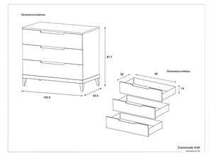EN71 E0/E1 CARB Commode scandinave blanche mate pour bébé et enfant avec poignées encastrées doublées et pieds coniques - Product Image 2