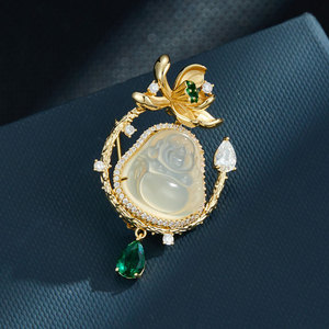 Chinese Style Lotus Buddha Brooch Agate Micro Inlaid Women's Fine Jewelry Everyday Wear - Product Image 1
