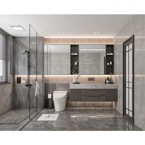 Meuble-lavabo de salle de bain mural flottant moderne de luxe noir avec un seul lavabo résistant à l'eau, design moderne personnalisé - Product Image 1