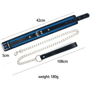 Collier SM en cuir PU bleu roi avec doublure en néoprène, laisse à chaîne métallique, équipement de bondage BDSM souple, jeu de rôle esclave, réglable MUQ - Product Image 6