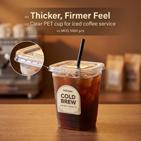 Gobelet en plastique PET Interpac de forme carrée, 12 oz, 16 oz, 20 oz, 22 oz, anti-fuite, transparent, avec couvercle, pour latte glacé, cold brew à emporter
