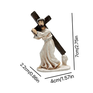 Mini Harz-Figur Jesus am Kreuz Vintage Handbemalte Tischdekoration Religiöse Miniatur-Szene Desktop-Statue Deko Großhandel - Product Image 6