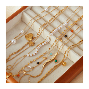 Collane con Ciondolo Personalizzate per San Valentino, Placcate in Oro con Catena Stratificata, Charm a Cuore, Perle e Zirconia, Gioielli di Moda per Donne - Product Image 1