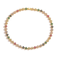 Design de Mode Bijoux de Luxe Or 18 Carats Zircon Coloré Trèfle à Quatre Feuilles Bracelet Collier Ensemble de Luxe