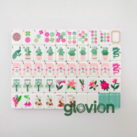 Ensemble de 160 tuiles de mahjong américaines de luxe en acrylique vert et rose à motifs floraux Cabana Lounge