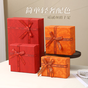 Orange Rectangle Jewelry Gift <b>Box</b> With Bow Printed Floral Design For Bracelets Earrings <b>Rings</b> Birthday Presents - Product Image 3