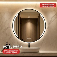 Miroir de salle de bain haut de gamme pour hôtel avec cadre en aluminium, miroir de vanité LED intelligent rond, miroir de salle de bain mural anti-buée
