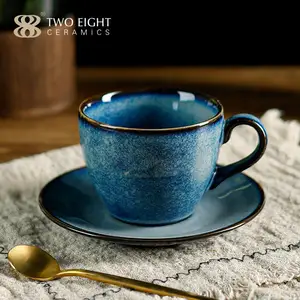 Glaze Milk Tea Cup And Saucers for Restaurant Cafe Ceramic Tea Cups & Saucers Custom Porcelain Espresso Coffee Cup Set